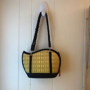 BASKETS OF CAMBODIA Straw Black Rattan Detach Strap Shoulder Bag